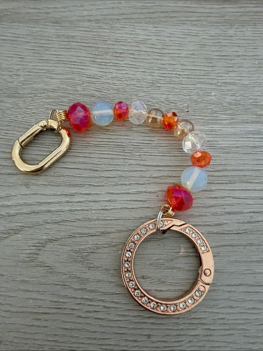 Crystal Beaded Keyring with Rose Gold Rhinestone Loop